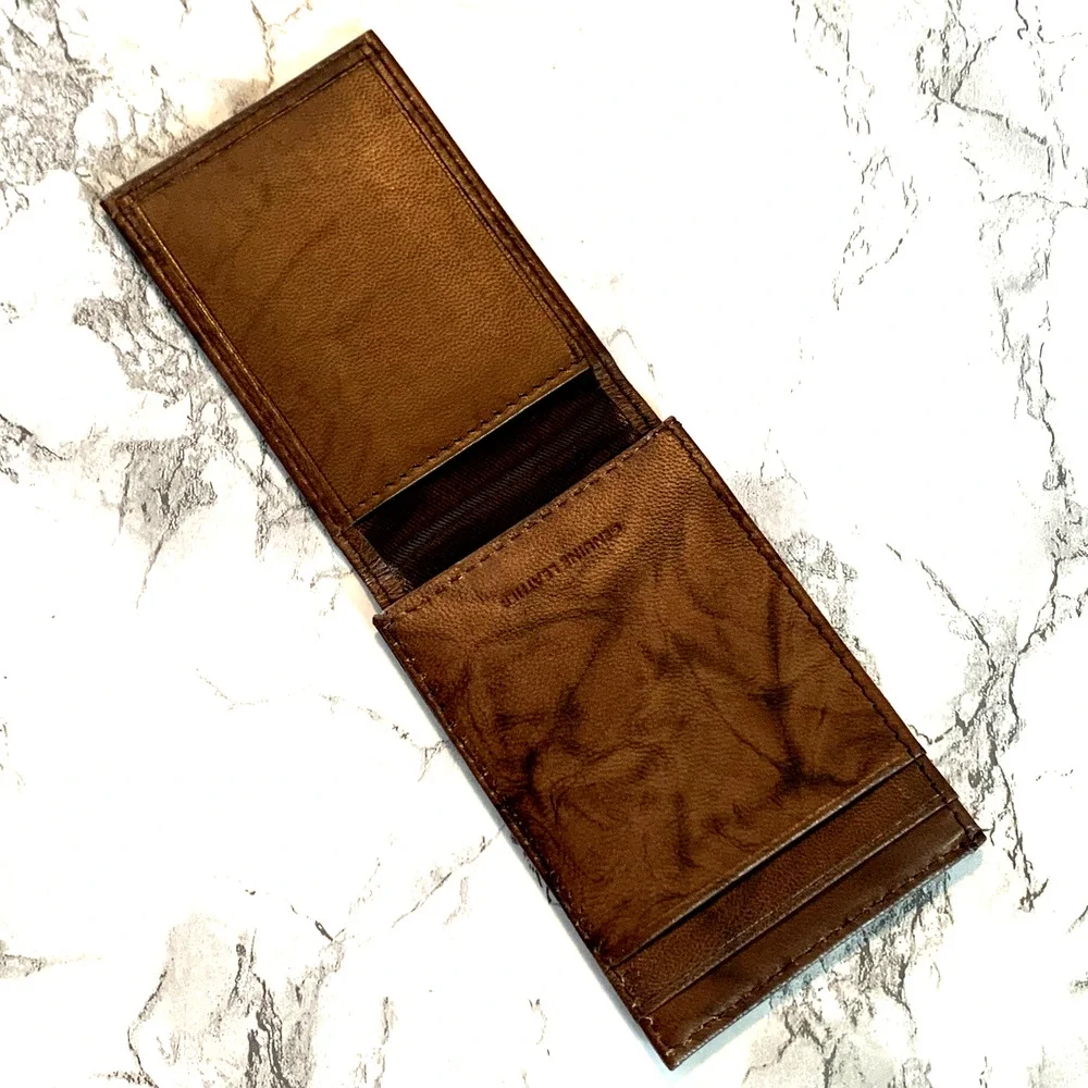 Magnetic Close Men’s Slim Wallet Genuine Leather RFID Brown Front Pocket